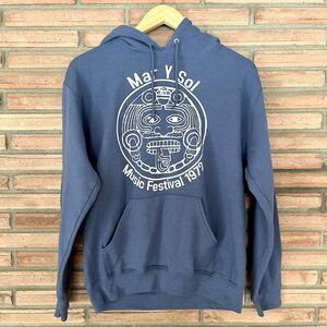 1972 Mar Y Sol Pop Music Festival Small Blue Hoodie Sweatshirt Aztec Face